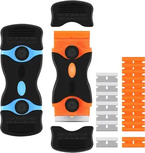 2-PACK Razor Scraper, 2-in-1 Multi-Purpose Cleaning Tool with 12 Plastic & 7 Metal for Surface Cleaning,