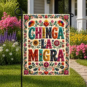 Chinga La Migra Yard Flag – Bold Statement Garden Flag, Colorful Floral Outdoor Décor, Cultural Protest Lawn Flag