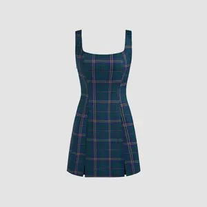Cider [3 colors, size 0-10] Scoop Neckline Checks Zipper Mini Dress