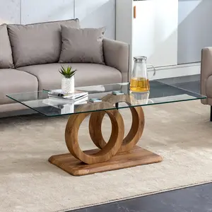 47.2"*25.4"*17.9" A rectangular modern and fashionable coffee table with tempered glass tabletop and wood grain table legs. Suitable for living room.