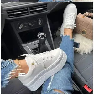 Women'S Chunky Platform Sneakers - Lace-Up Low-Top Shoes with Non-Slip Rubber Sole, Cushioned Insole - PU Cover Upper in - for Everyday, Gym, Office - Easy-Clean Casual Shoes blinky 200 shoes 2015 button detail thick breathable easy clean on cloud swift 4