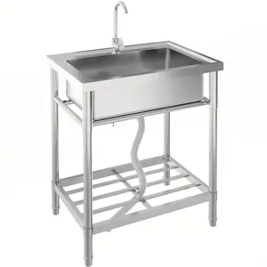 Stainless Steel Utility Sink,Free Standing Laundry Sinks with Faucet,Cold/Hot Water Pipe & Storage Shelves,28in Commercial Single Bowl Sink for Food Prep,Washing