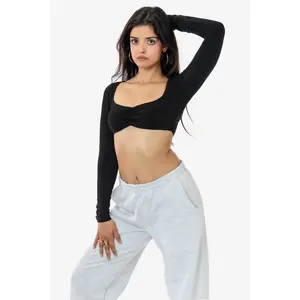 8387GD - Garment Dye Ruched Long Sleeve Micro Crop Top