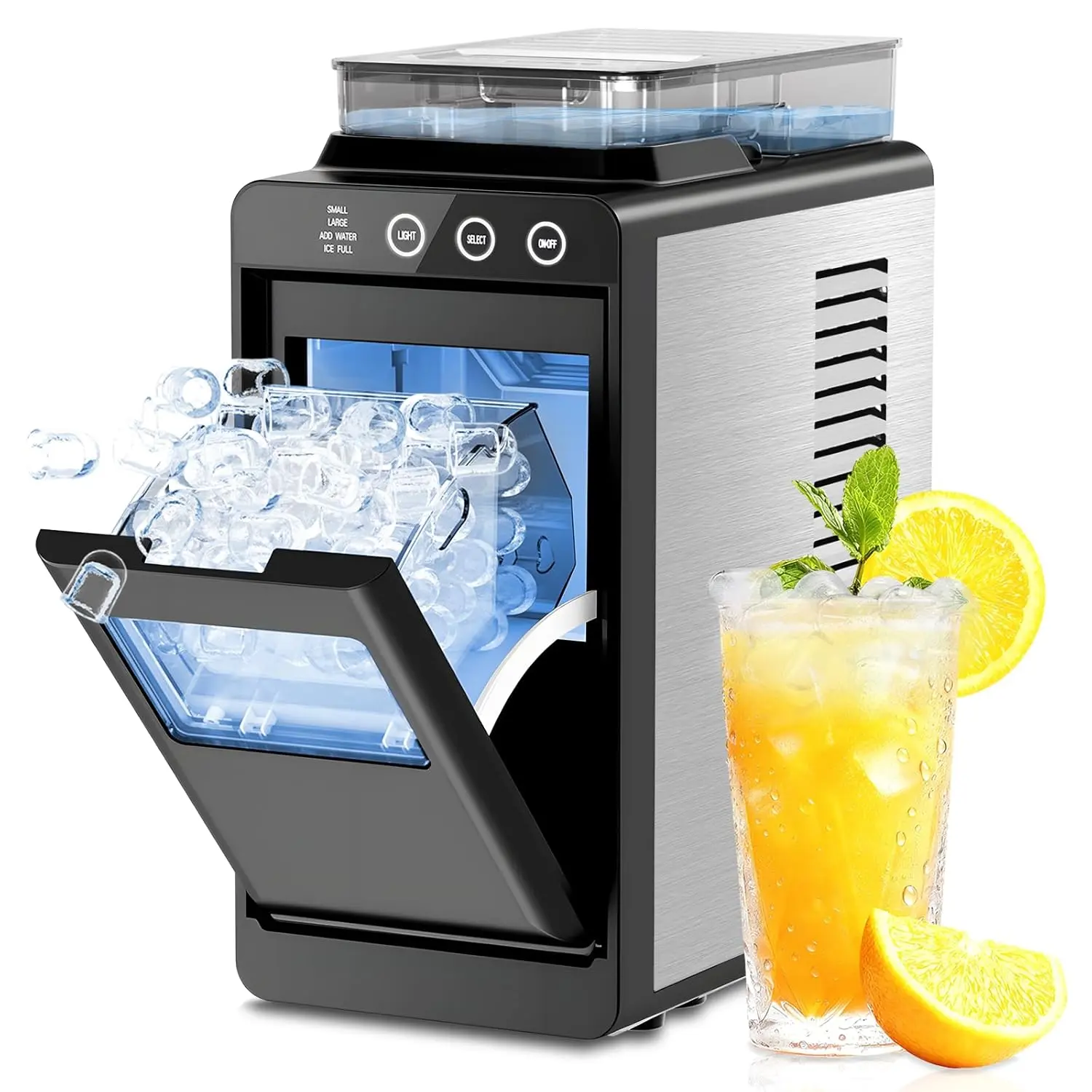 Countertop Ice Maker - 6-Min Fast & Efficient Production, 26 lbs/day Portable Machine with Dual Water Tanks, 2 Sizes, Self-Cleaning, Low-Noise, LED Panel for Home Kitchen, RV, summerwins
