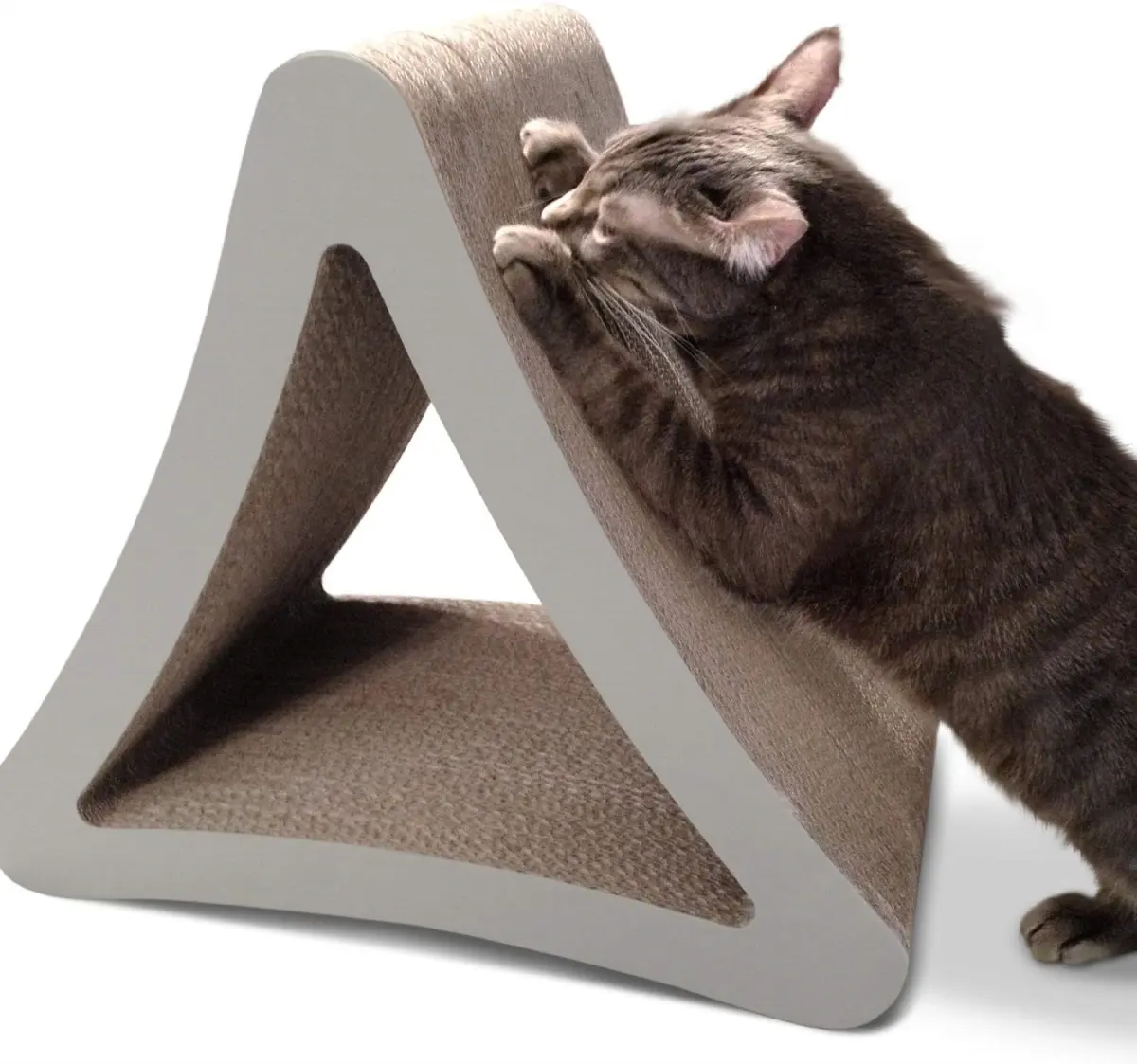 CSSY-145 Modern Triangle Cardboard Cat Scratcher, Cubby Hole Kitten Toy with Stimulating Curves, No Assembly Needed, W18 x D10 x H16 in, Curves For Stimulation