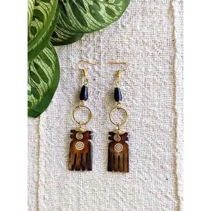 Heritage Comb Wire Wrapped African Earrings Brown Bone