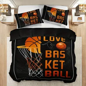 Basketball Theme Bedding Set 3 Piece (2 Pillowcases + 1 Duvet Cover), Unisex, Soft Polyester Fiber, Suitable for All Seasons, Bedroom Bedding Set