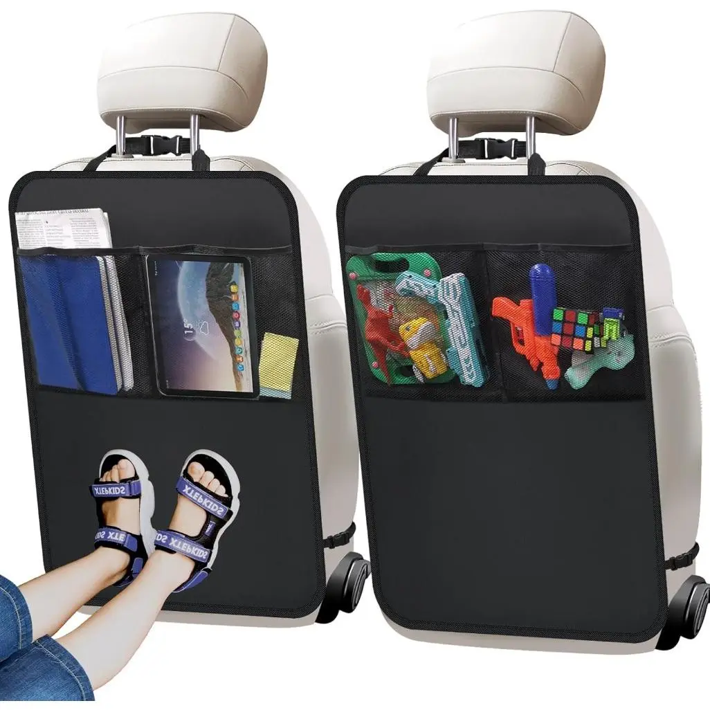 2 Pack Kick Mat Backseat Protector,Back Seat Cover For Kids,Car Seat Back Protectors With 2 Pocket Storage Organizer For Car,SUV,Minivan,Truck Seats (Black)
