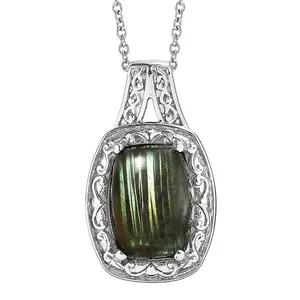 Labradorite 11.90 ctw Pendant Necklace in Stainless Steel 20 Inches