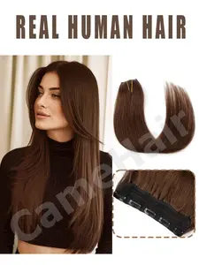 Human Hair Clip-In Extensions, Double Weft Hairpieces - Double Weft - Skid Technology Breathable & Comfortable Clip-In Extensions for Women darkest brown, jet black for Halloween
