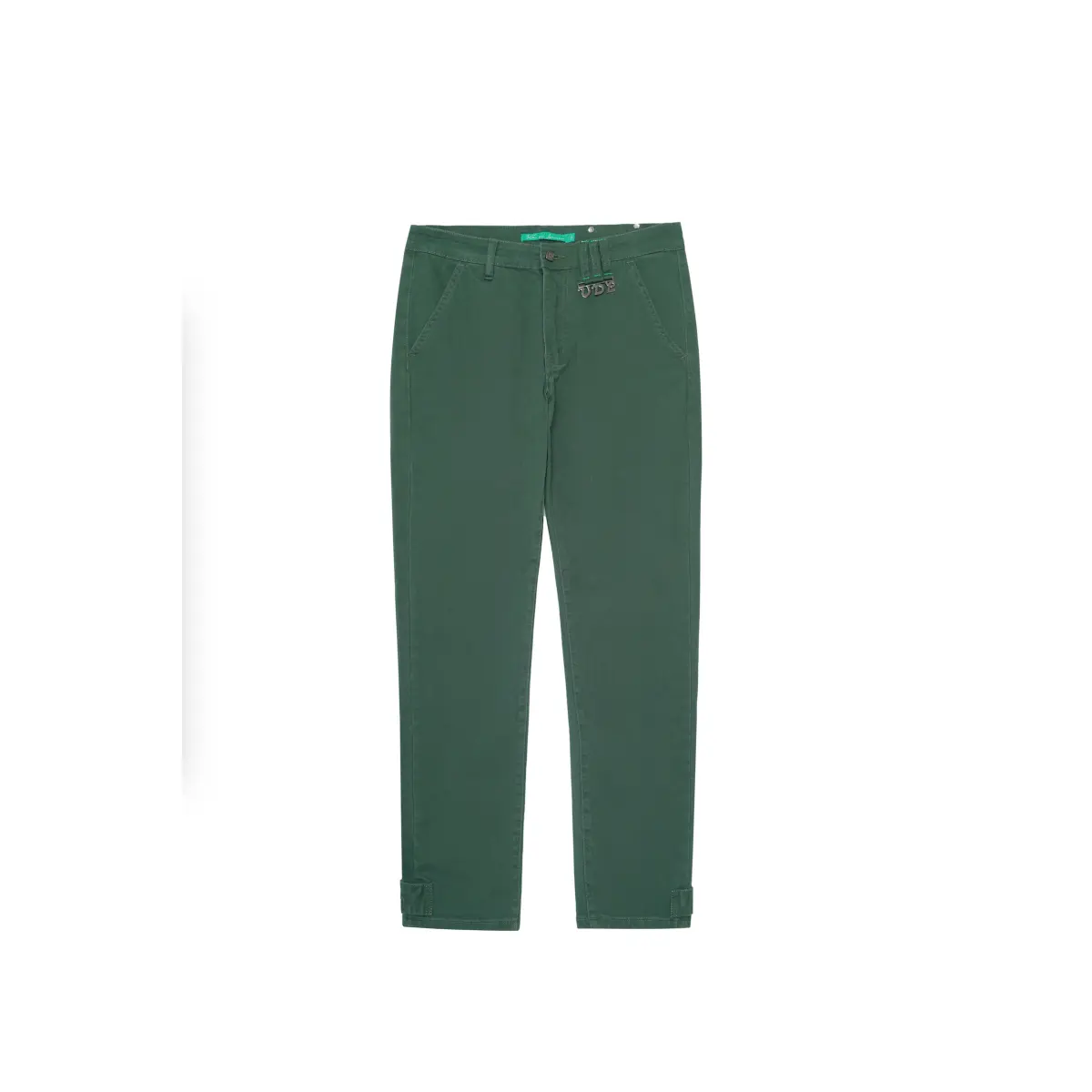 Men's Tailored Fit Soft Cotton-Blend Solid Chino Pants - Green, Breathable, Button-Equipped, Embroidery-Detailed, Drape-Enhanced, Ideal for Classic Casual Wear with Elegant Knitwear, Chic Men's Pants