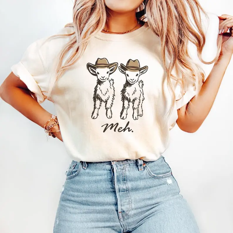 Funny Goat T-Shirt, Farmer Life Shirt, Cute Farm Tee, Meh Goat Sweater, Mountain Goat Graphic, Retro Animal Lover Gift, Western Meme Tshirt