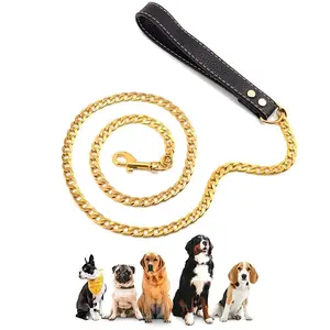 🔗 TitanLock™ 4ft Luxury Leash Military-Grade Steel Chain w/ 18K Gold Accents Leather Grip Control for Pitbulls & Large Dogs Elite Dog Training Gear That Commands Respect