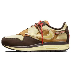 Travis Scott x Nike Air Max 1 Baroque Brown Retro Breathable Low-Top Casual Running Shoes for Men and Women Trending Shoes, House White Official Shoes to Get / Maison Mihara