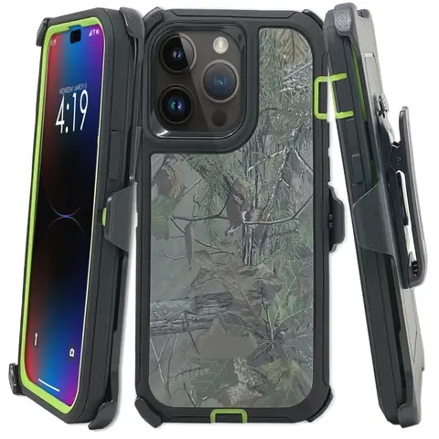 Green Tree Rugged Defender Case Cover For Apple iPhone 18 / 17 / 17E / 16 / 16E / 15 / 14 / 13 / 12 / Plus / Pro / Pro Max / Shockproof Heavyduty Protection cover With Belt Clip Phonecase Protector