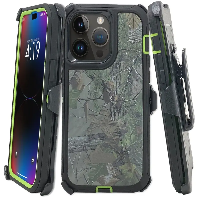 Green Tree Rugged Defender Case Cover For Apple iPhone 18 / 17 / 17E / 16 / 16E / 15 / 14 / 13 / 12 / Plus / Pro / Pro Max / Shockproof Heavyduty Protection cover With Belt Clip Phonecase Protector