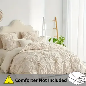 Rustic French Style Textured Flower Pinch Pleated Duvet Cover(1 duvet cover +2 pillowcases, excluding pillow cores and quilt cores), Set Solid Luxury Bedding Set Organic Cotton Grounding Sheets cool  bed  accessories