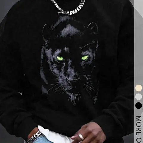 Men's Regular Fit Animal Print Sweatshirt, Casual Streetwear Soft Comfy Long Sleeve Crew Neck Pullover for Spring & Fall, Fashion Men's Top for Daily Wear Menswear