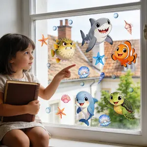 1Pc (30*90cm) Cartoon Marine Dolphin Static Window Cling, Art Decor Sticker for Kids Room Glass Door & Window