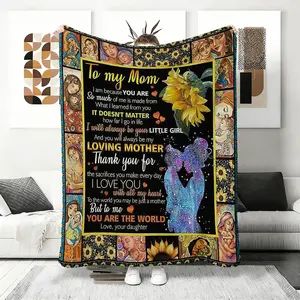"You Are My World" Flannel Gift Blanket for Mom from Daughter, Heartfelt Message Print on Soft Fleece, Emotional Thank You Gift for Mother from Adult Daughter,  bedding ,plush blankets,mellow blanket
