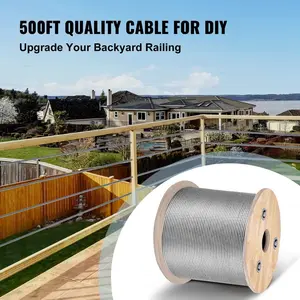 VEVOR T316 Stainless Steel Cable 1/8 7x7 Steel Wire Rope Cable 500FT Cable Railing Transport Wire Rope Cable for Railing Decking DIY Balustrade
