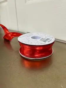 1.5 Inch By 10 Yard Cherry Red Metallic Faux Leather Ribbon