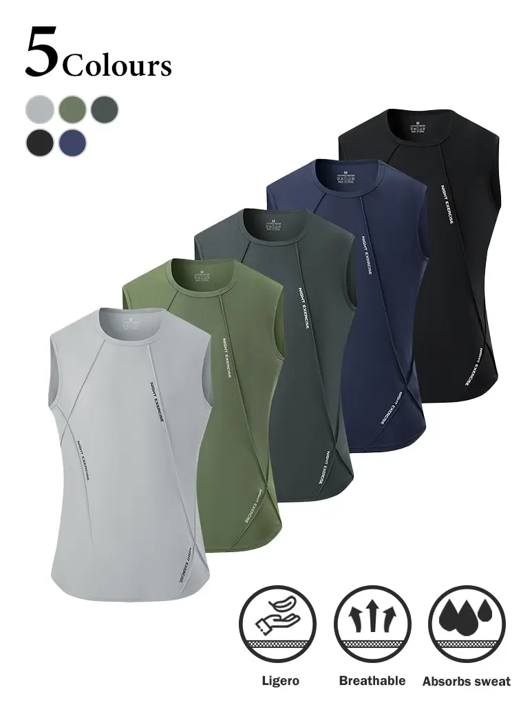 Men’s 5-Pack Fitted Twill Quick-Dry Sleeveless Sports Vests, Athletic Sports Clothing, Moisture-Wicking Solid Crew Neck Workout Tops, Breathable Comfortable Unisex Size (M, 2XL) Cold Wash No Bleach