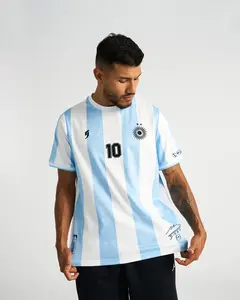 10# Messi 2026 Argentina Home Short Sleeve Soccer Jersey Blue and White Casual Football Shirt with Premium Blackout Style