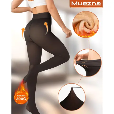 Muezna THE ORIGINAL! Plus Size Women's Fleece-Lined Closed-Foot Leggings with Belt - 5-Shade Light to Brown Fur, Unique Metal Texture Design, Warm Fall Bottoms, Thanksgiving Wear, Stylish Women's Wear