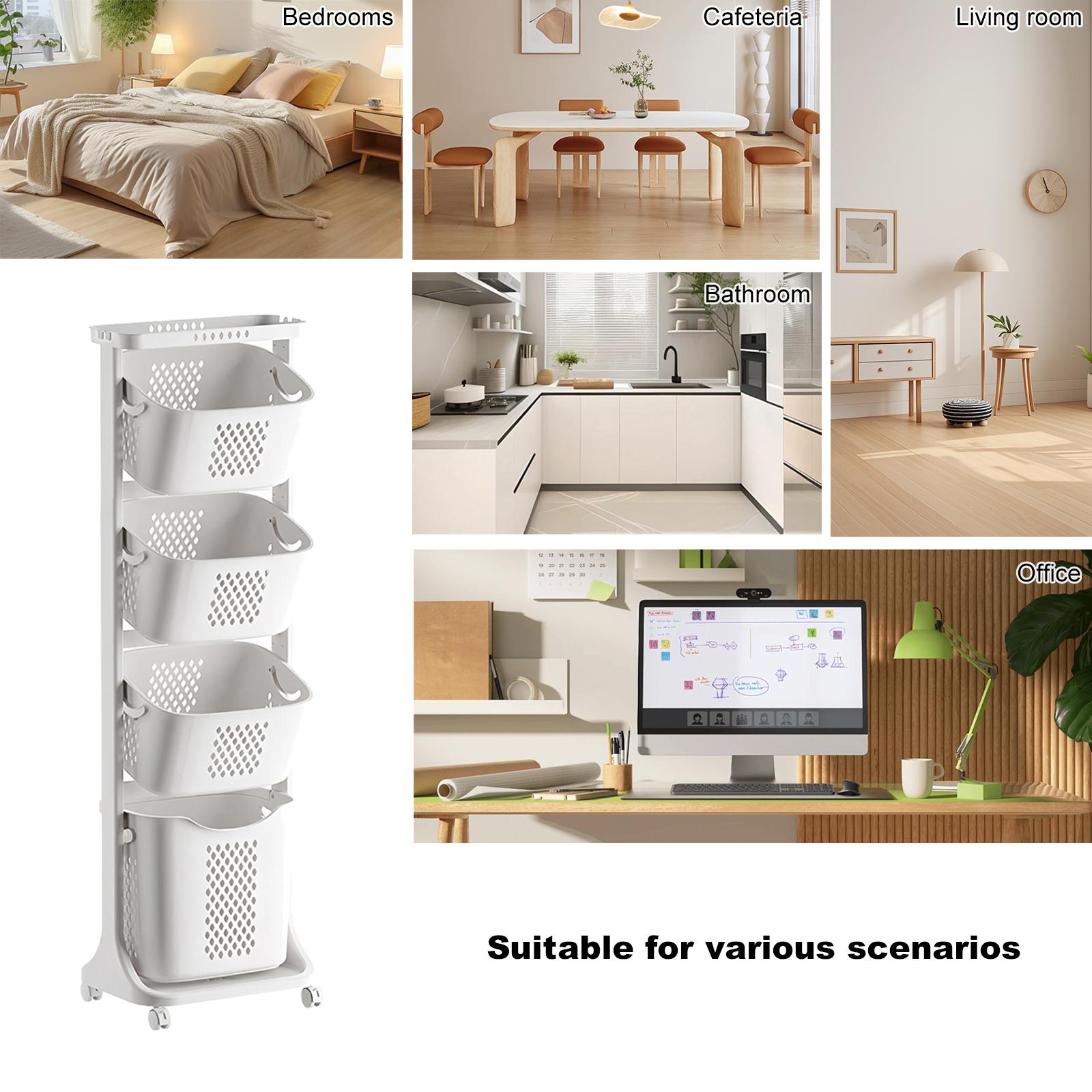 4-Tier Rolling Laundry Hamper Sorter, White Home Organizer Storage Cart with Removable Baskets and Wheels for Dirty Clothes Organization