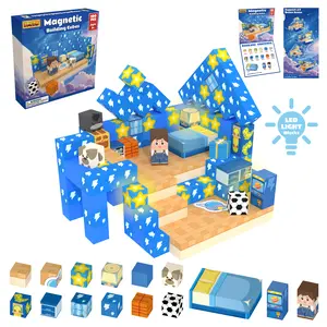 SPKSW Magnetic LED Light  Building Blocks Set for Kids 100pcs Rainbow Farm High-Quality Toy with LED Light Bricks for Kids Birthday Gift Portable Design creative construction Gifts for 3-9 Year Olds Girl Toy Set，construction kit,relief toy