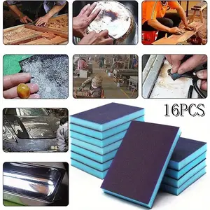 [Coarse Sandpaper Sponge] 16Pack 220Grit Sandpaper Sponge | Coarse, Medium, Fine Sand Brick Sandpaper, Suitable for Metal, Wood, Glasses, Washable and Reusable 4.7"L x 3.9"W - Home Improvement.