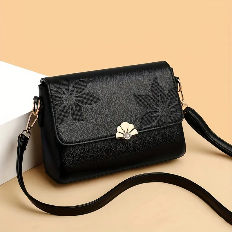 Vintage Print Flap Closure Metal Hardware Crossbody Bag for Women Daily Use Shoulder Bag Retro Purse