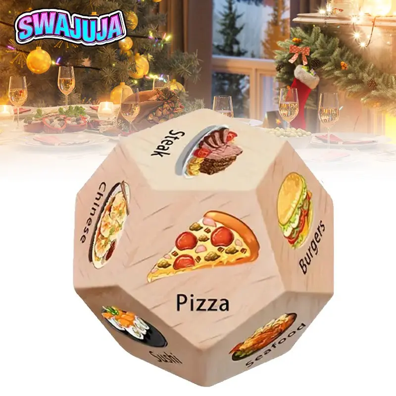 1Pcs colorful wooden food decision dice with food icons (pizza, ice cream, cake, Burgers, Chinese) - perfect for date nights, anniversaries, family game nights, Party - ideal gift