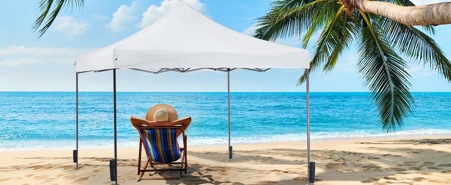 Sweetcrispy 10x10 Pop Up Canopy, Easy Setup Instant Outdoor Canopy with Vented Top and Wheeled Bag, White,summerwins