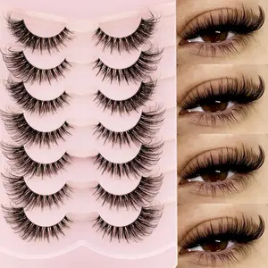7 pair Natural Fluffy False Eyelashes, Clean Make Up Lashes, Lightweight Curled, Thin and Delicate, Easy to Wear for Beginners, Daily and Party Makeup, Cute Gift for Girls
