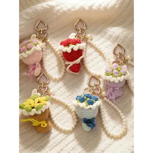 Handmade Crochet Bouquet Keychain, Woven Flower Key Chain, Mini Bouquet Ornament, Backpack Charm, Car Key Charm, Gift for All Occasions