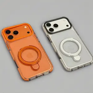 Designer 2-Tone Magnetic Smartphone Case with Rotatable Ring Kickstand for iPhone 17/16/15/14/13/12/11 Series Pro-Pro Max - Dual-Color Build, Hands-Free Viewing, Cellphone Accessories for Handheld Devices