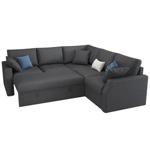 【Ships in 2 Boxes】AMERLIFE 85 Inch Sleeper Couch, L Shaped Couch with Storage Seat, Sectional Couch with Pull Out Sofa Bed,  Modern Sofa for Living Room, Linen,Best Gift Ideas/Christmas Gifts