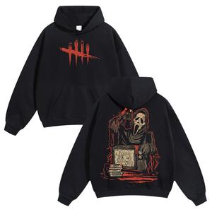 Unisex Retro Halloween Ghost Face <   Dead by Daylight >     Horror Style Washed Hoodie, Regular Fit Casual Pocket Hoodie Essential Item, 2025 Autumn Essential Hoodie, Fashion Streetwear Daily Wear, Warm and Comfortable, Made in USA Horror Halloween