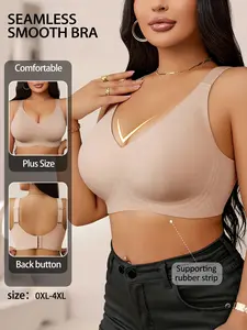 🔥 Plus Size Seamless Wireless Bra, Jelly Strip Support, Adjustable Straps Back Closure, Breathable Lift Anti-Sagging, Versatile for Daily Commute