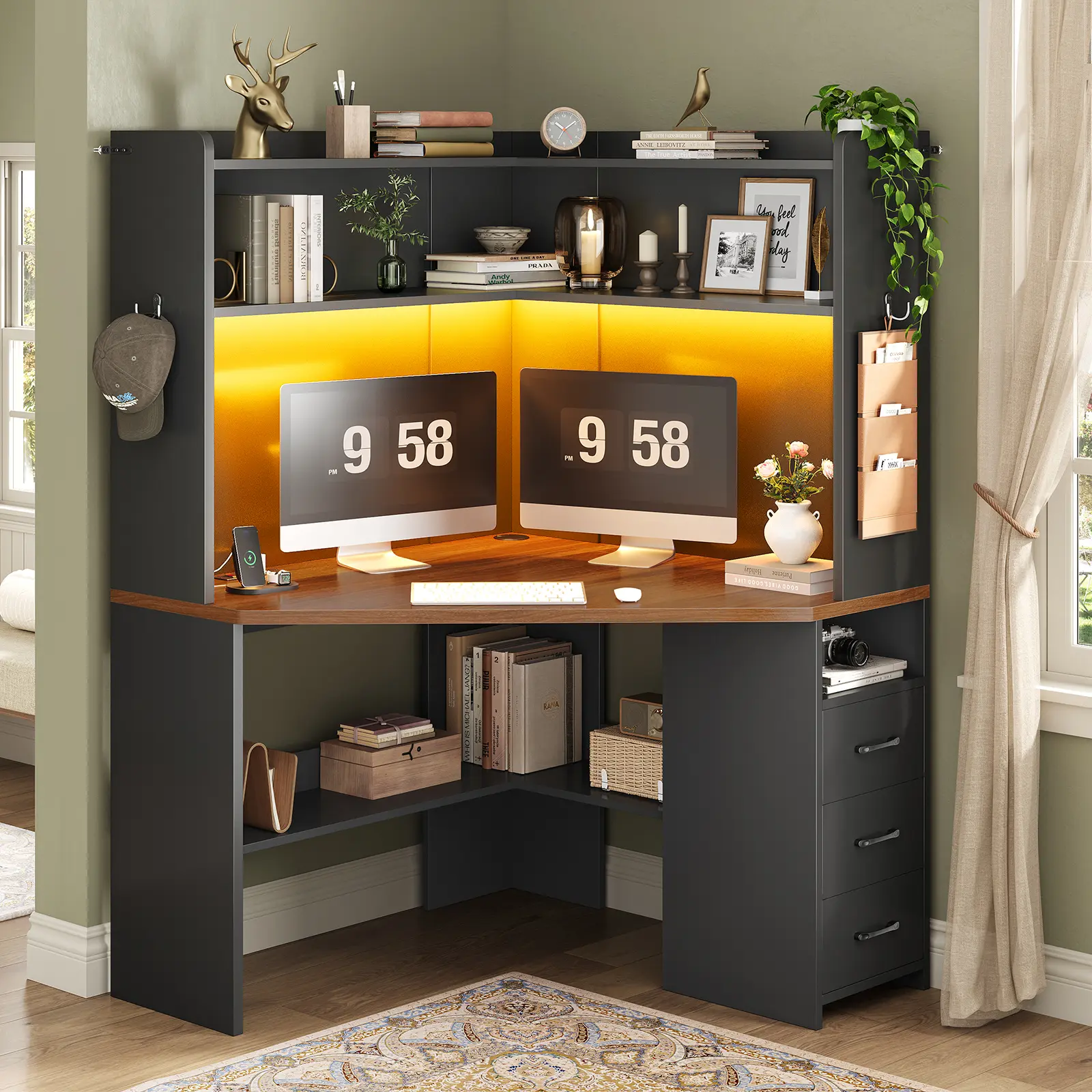 SEDETA 31.5 Inch Corner Desk for Small Space Corner Gaming Desk with 3 Drawers LED Lights Corner Desk with Hutch Corner Computer Desk with Storage Shelves Power Strip for Home Office SEDETA 31.5 Inch Corner Desk for Small Space Corner Gaming Desk with 3 Drawers LED Lights Corner Desk with Hutch Corner Computer Desk with Storage Shelves Power Strip for Home Office