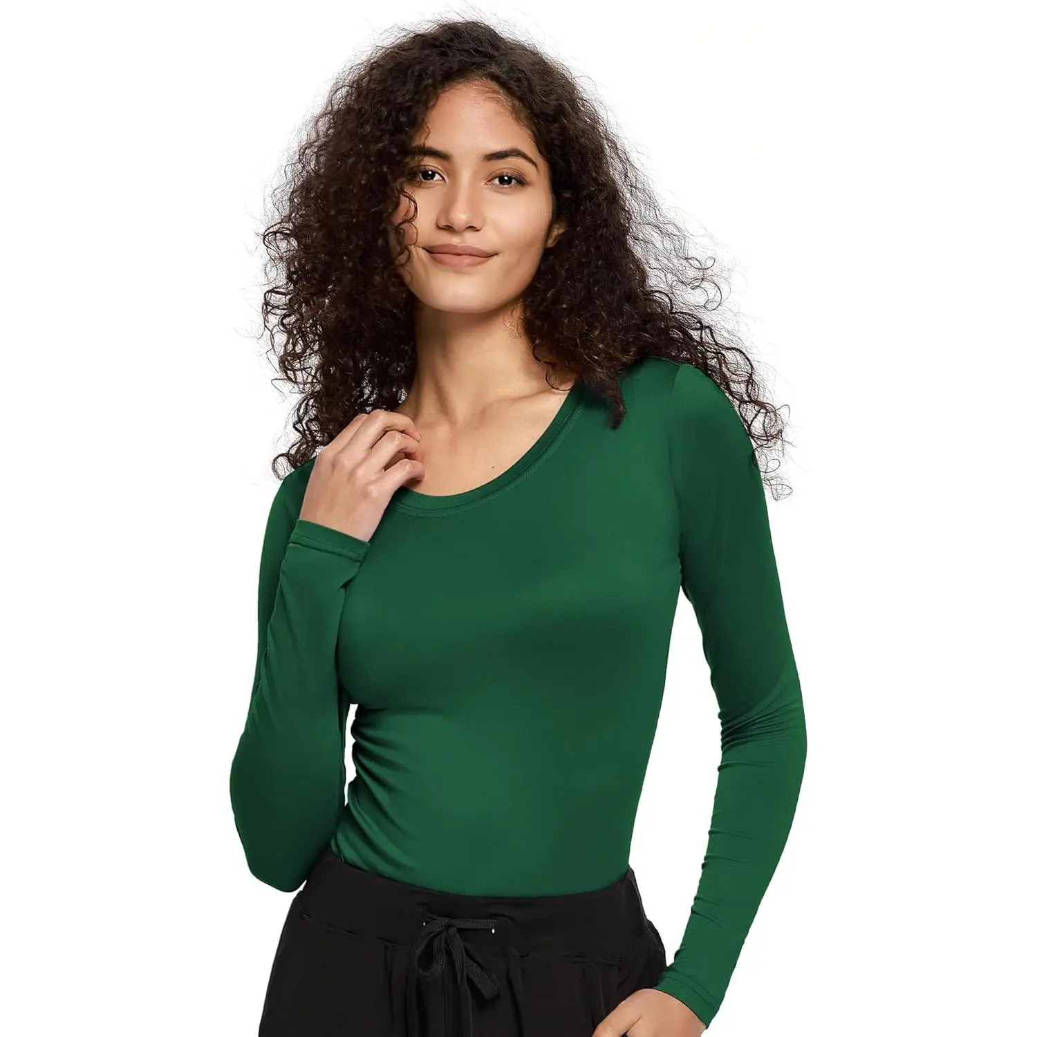 Women's Long Sleeve Crew Neck Scrubs Undershirts, Soft Polyester Clothes for Nurse Workwear & Uniforms, Stylish Medical Undergarment, Style, Elastic, Breathable, Casual, Basic, Bodycon, 2Xs To 5Xl, Body-Hugging Silhouette, Hand Wash Only