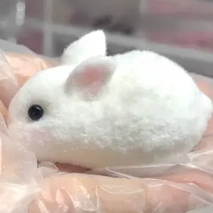 Handmade Chubby Round Rabbit Squishy - Milky White TPR Squishies, Cute Desktop Decoration Fidget Toy for Stress Relief, Classic Novelty Item with Stainless Steel Mercury Prop Outer Casing Ball, Building Blocks, Cards, Gun Model Set