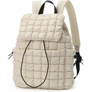 Quilted Puffer Backpack for Women Lightweight Soft Puffy Drawstring Backpacks Rucksacks Bags for Casual Daypack Travel Hiking Gym, Beige