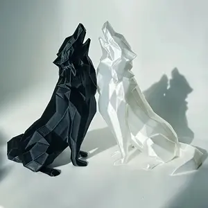 Modernist Geometric Wolf Statue Set, 3D Printed Wolf Art Figurine Decor, Abstract Figure Sculpture, Home & Office Decoration, Perfect for Living Room, Bookshelf, Desk
