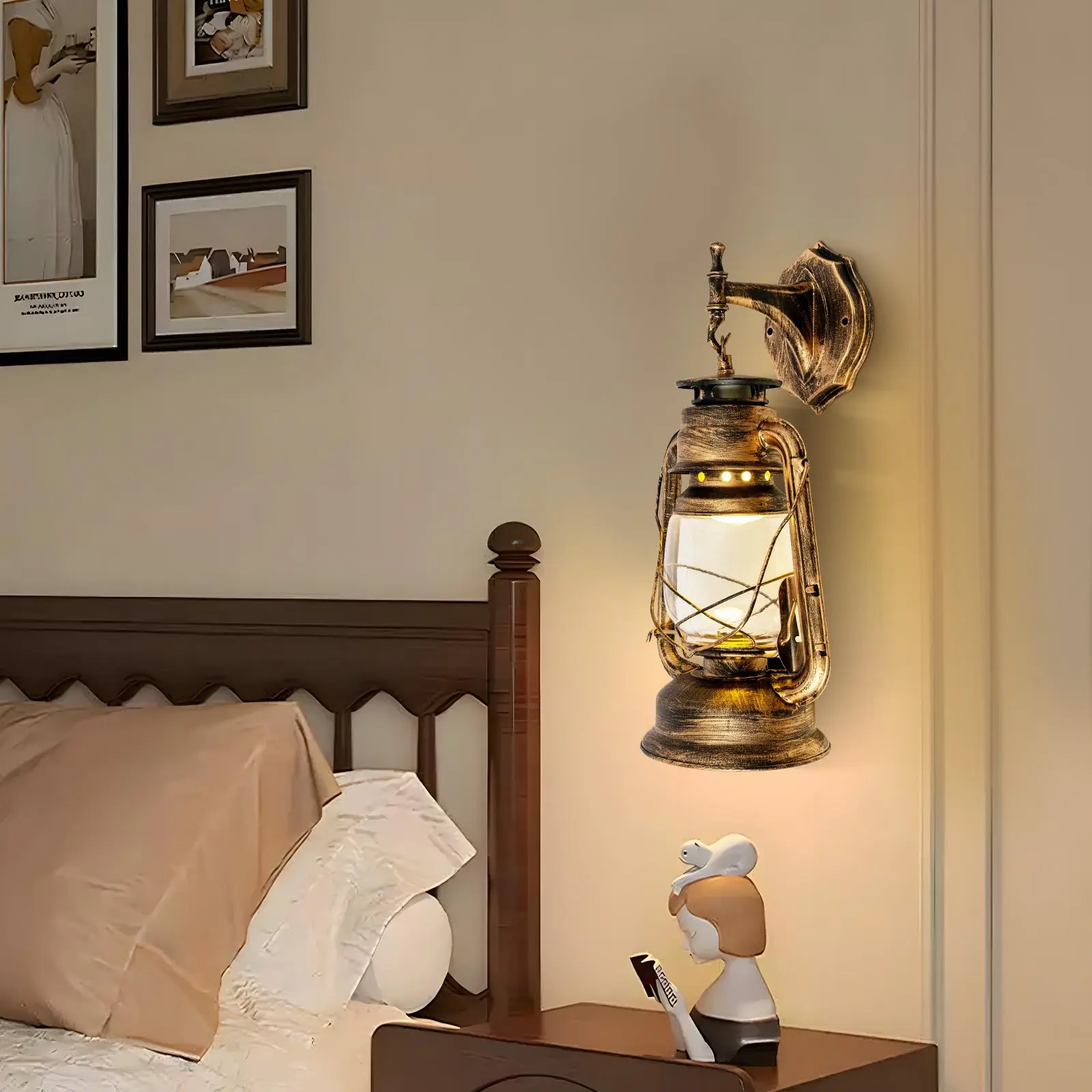 Retro Style 2-Pcs Brass Finish Wall Sconces - Iron Lantern Light Fixtures with 1* E27 Socket, Firm Mounting for Restaurants Indoor Lighting, Sturdy
