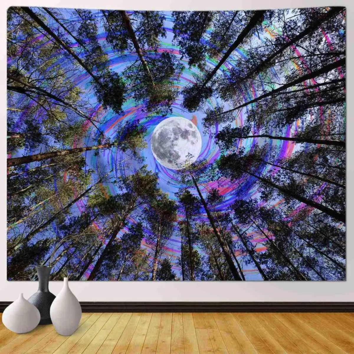 Retro Psychedelic Sky Print Synthetic Tapestry - Home Aesthetic Decor, Indoor Party Backdrop, Lightweight Wall-Ceiling Hanging, Easy to Clean Teen Room Accessory, Machine Washable Graduation Gift
