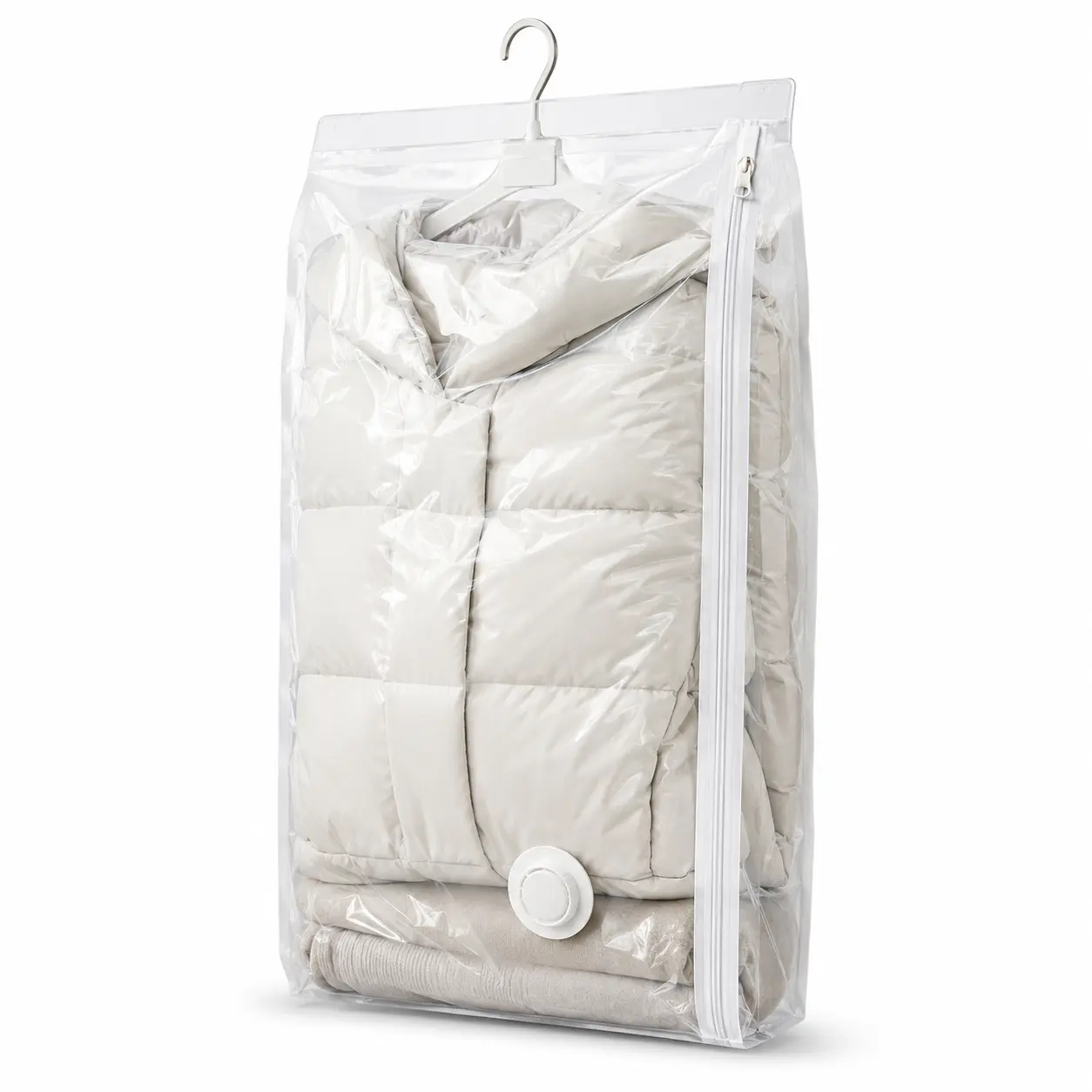 Space Saving Hanging Compression Bag for Clothes, Clear Closet Storage Organizer for Bulky Coats, Jackets and Seasonal Garments