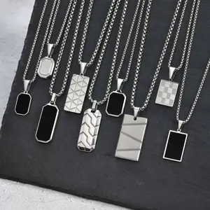 Vnox Small Dogtags Pendant Necklaces for Men Boys,Black Silver Color Stainless Steel Military Dog Tag with Box Chain Gift to Him